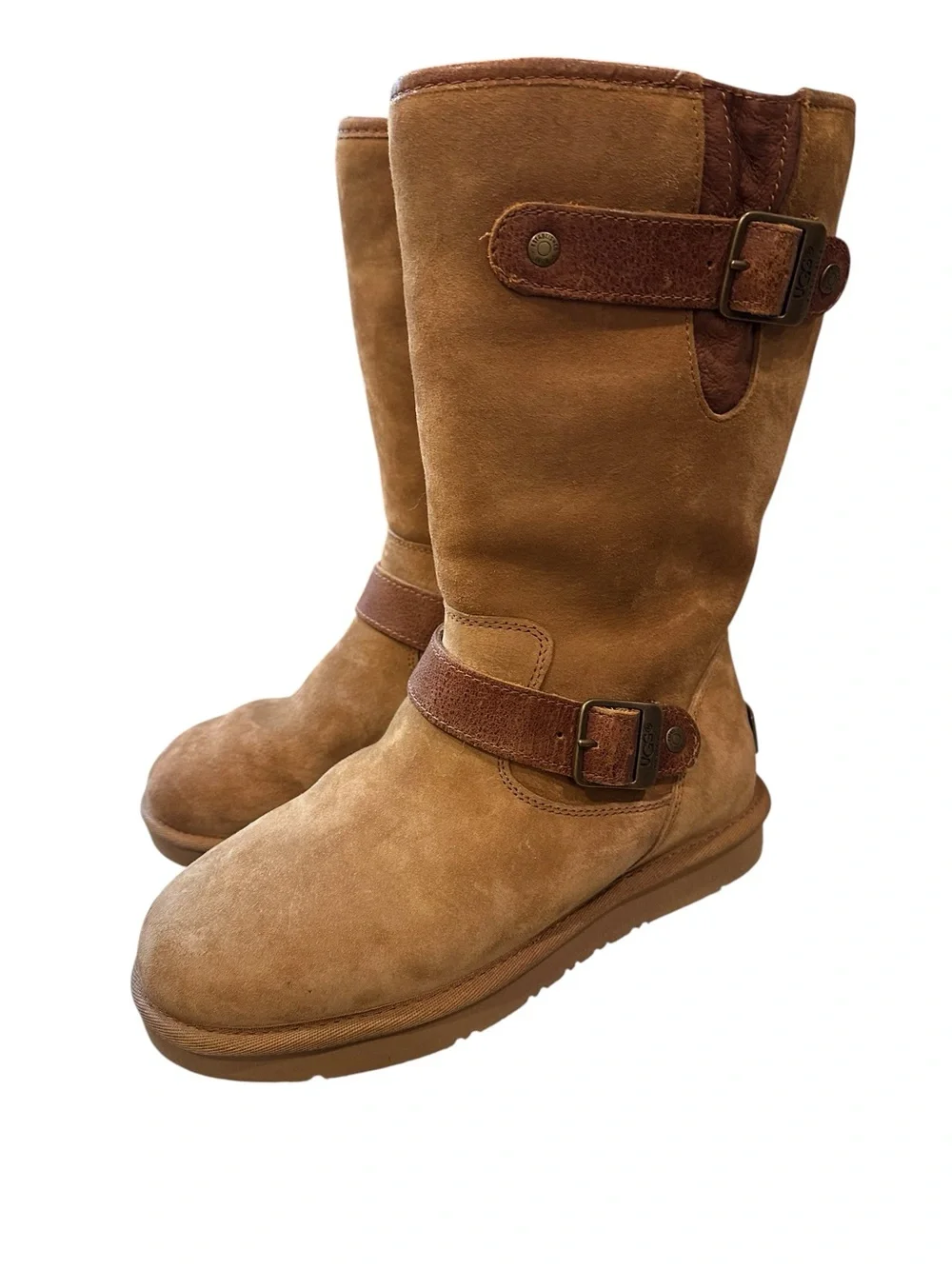 UGG Sutter Mid-Calf Boots Women’s US 6 Tan Suede Buckle Faux Shearling Lined